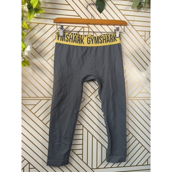 Gymshark Seamless Cropped Grey Gray Leggings Yellow Band Size Small - Picture 2 of 7